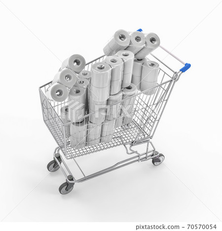 toilet paper packages in shopping cart 70570054