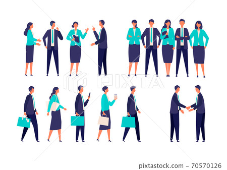 Illustrations of various business scenes in the office, male and female businessmen 70570126