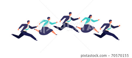 Illustration of a team of male and female businessmen running 70570155