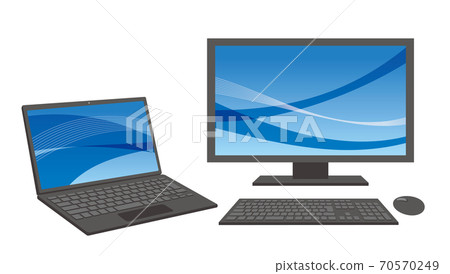 Illustration of dual monitor with laptop and large screen display / white background Illustration of dual monitor with laptop and large screen display / white background 70570249