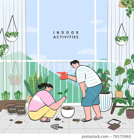 Hand painting, summer, indoor life, indoor activities, social distance Hand painting, summer, indoor life, indoor activities, social distance 70573968