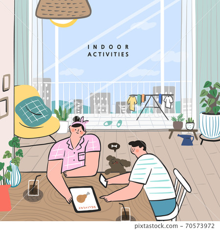 Hand painting, summer, indoor life, indoor activities, social distance 70573972