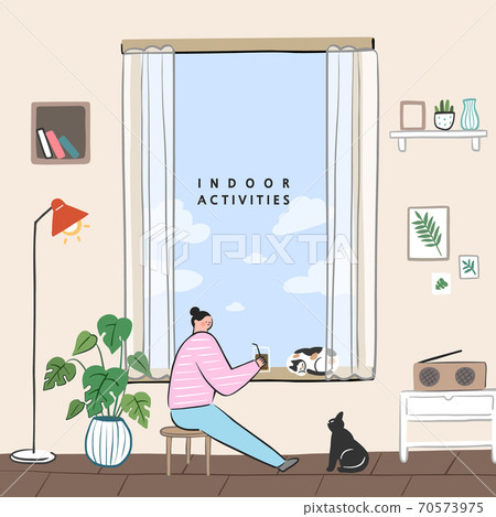 Hand painting, summer, indoor life, indoor activities, social distance 70573975