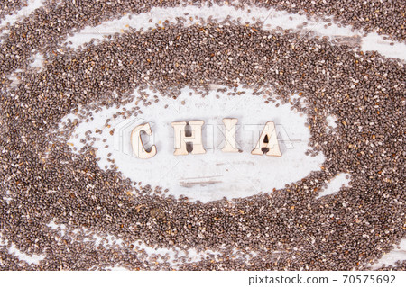 Heap of chia seeds, concept of food containing natural vitamins, fiber and minerals 70575692