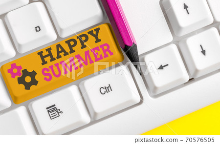 Writing note showing Happy Summer. Business photo 70576505