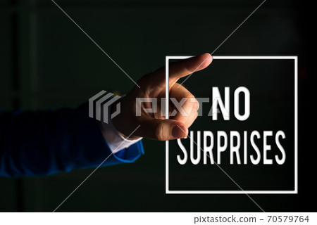 Text sign showing No Surprises. Conceptual photo 70579764