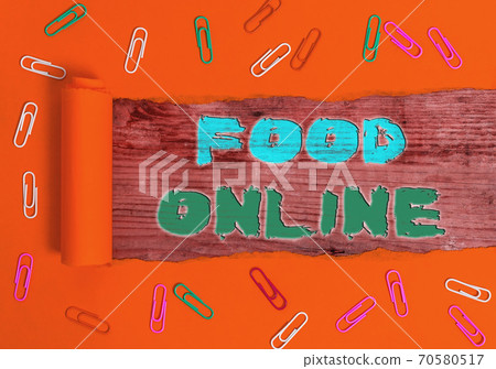 Writing note showing Food Online. Business photo 70580517