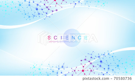 Big Genomic Data Visualization. DNA helix, DNA strand, DNA Test. CRISPR CAS9 - Genetic engineering. Molecule or atom, neurons. Abstract structure for Science or medical background, banner. Wave flow. 70580736