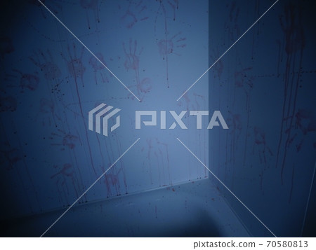 Horror, a bathroom with countless bloody bills 70580813
