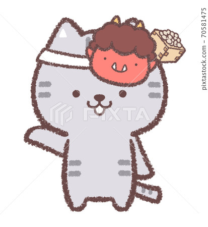 Guide cat wearing a setsubun mask 70581475