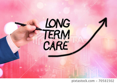 Conceptual hand writing showing Long Term Care 70581502