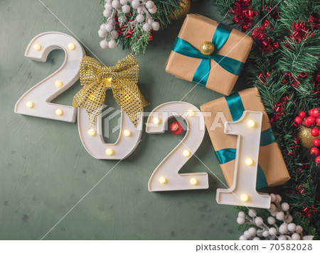 New year festive green background with 2021 number New year festive green background with 2021 number 70582028