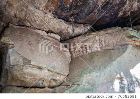 Prehistoric cave paintings In a deep mountain forest at Khao Chan Ngam, Nakhon Ratchasima Thailand Prehistoric cave paintings In a deep mountain forest at Khao Chan Ngam, Nakhon Ratchasima Thailand 70582681