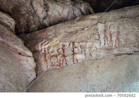 Prehistoric cave paintings In a deep mountain forest at Khao Chan Ngam, Nakhon Ratchasima Thailand 70582682