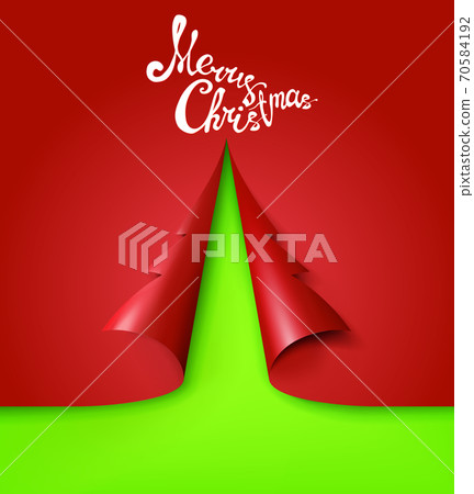 Red paper Christmas tree on red and green... - Stock Illustration ...