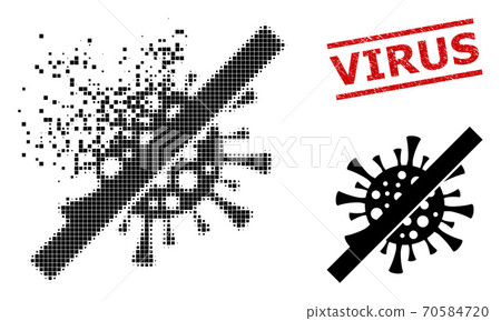 Decomposed Pixel No Contagious Virus Icon and Textured Virus Seal 70584720