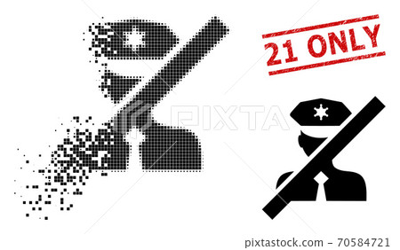 Damaged Pixelated Frorbidden Police Officer Icon and Textured 21 Only Stamp 70584721