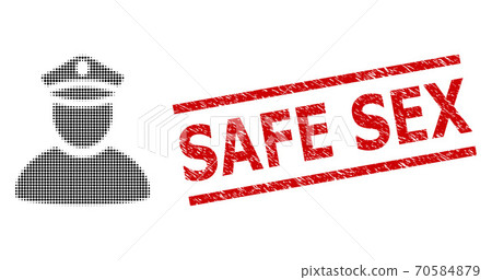 Textured Safe Sex Seal Stamp and Halftone Dotted Police Man 70584879