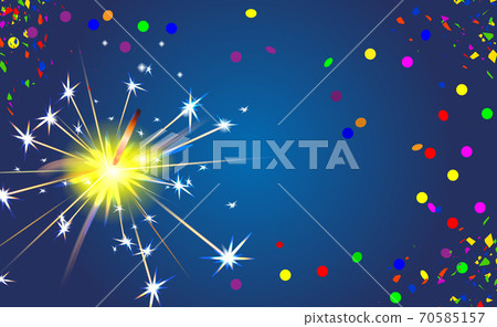 Happy New Year and Christmas blue background with bengal fire and confetti. Sparkler. Xmas carnival Happy New Year and Christmas blue background with bengal fire and confetti. Sparkler. Xmas carnival 70585157