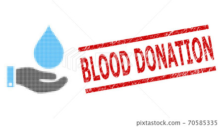 Scratched Blood Donation Stamp and Halftone Dotted Water Service Scratched Blood Donation Stamp and Halftone Dotted Water Service 70585335