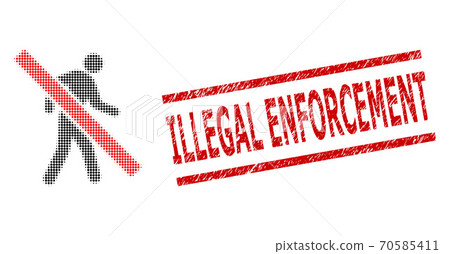 Textured Illegal Enforcement Seal and Halftone Dotted Stop Walking Pedestrian Textured Illegal Enforcement Seal and Halftone Dotted Stop Walking Pedestrian 70585411