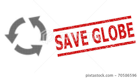 Textured Save Globe Seal Stamp and Halftone Dotted Recycle 70586596