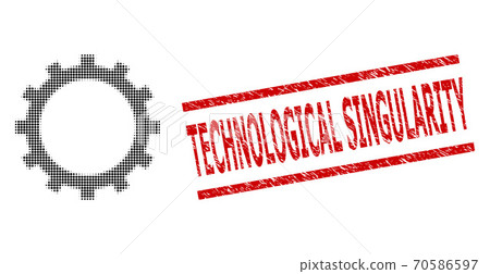 Textured Technological Singularity Seal Stamp and Halftone Dotted Gear 70586597