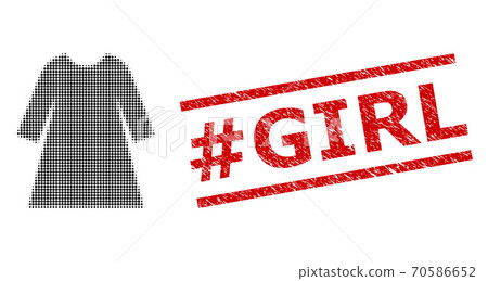 Scratched #Girl Stamp and Halftone Dotted Woman Dress 70586652