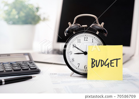 Budget word on sticky note. Finance, budget 70586709