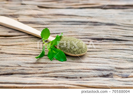 Stevia powder in wooden spoon Stevia powder in wooden spoon 70588004