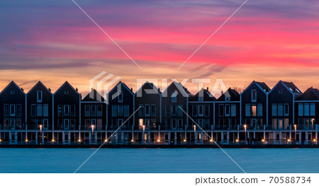 Colorful houses on the waterside, Houten, The Netherlands Colorful houses on the waterside, Houten, The Netherlands 70588734