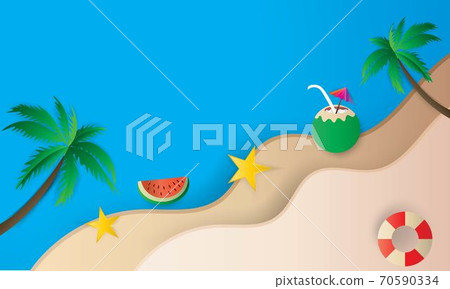 Beautiful beach paper art style with frame vector illustration2 Beautiful beach paper art style with frame vector illustration2 70590334