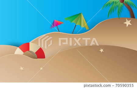 Beautiful beach paper art style with frame vector illustration 70590355