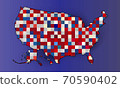 Map of the USA with the national flag of United States of America isolated on background. Vector illustration. 70590402