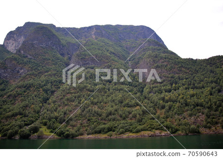 大山表面的看法從Sognefjord巡航觀光的小船的在Fromm和居德萬根,挪威之間。 大山表面的看法從Sognefjord巡航觀光的小船的在Fromm和居德萬根,挪威之間。 70590643