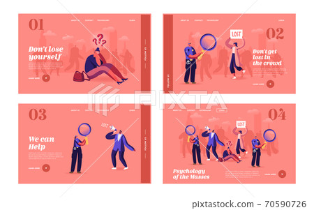 Get Lost in Crowd Landing Page Template Set. Big City Social Problem, Human Behavior, Frustration and Fear. Get Lost 70590726