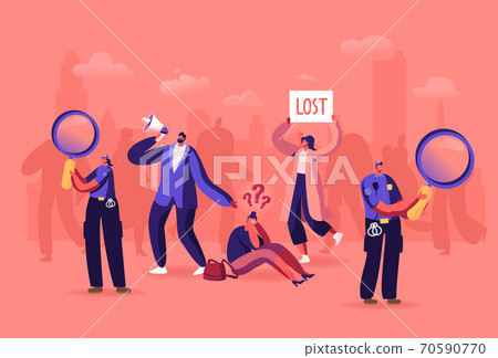 Lost in Crowd Concept, Big City Social Problem, Human Behavior in Stress Situation, Frustration and Fear. Woman Lost Lost in Crowd Concept, Big City Social Problem, Human Behavior in Stress Situation, Frustration and Fear. Woman Lost 70590770