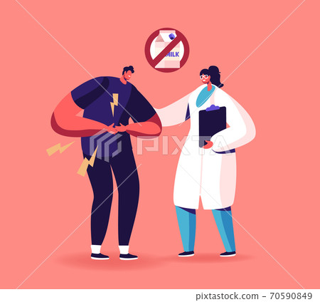 Unhealthy Male Character Holding Stomach Having Ache of Lactose Intolerance. Health Problem with Dairy Products, Allergy Unhealthy Male Character Holding Stomach Having Ache of Lactose Intolerance. Health Problem with Dairy Products, Allergy 70590849