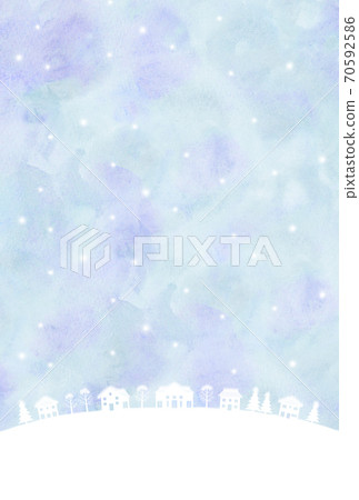 下雪的城市景觀剪影水彩風格 下雪的城市景觀剪影水彩風格 70592586