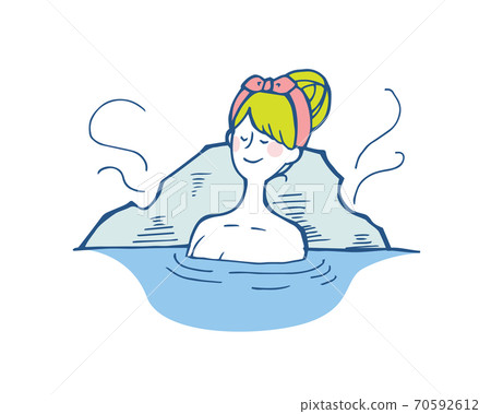Handwritten style: Illustration of a woman soaking in a hot spring Handwritten style: Illustration of a woman soaking in a hot spring 70592612