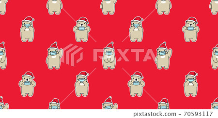 bear seamless pattern polar bear santa claus hat covid19 coronavirus pm 25 vector animal scarf isolated repeat wallpaper tile background cartoon illustration red design 70593117