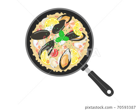 Illustration of cooking paella in a frying pan 70593387