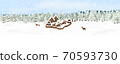 Winter panoramic landscape with a village and deer 70593730