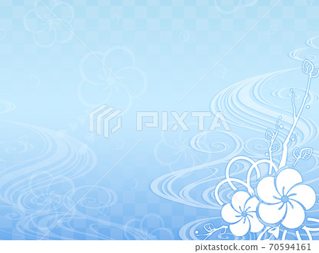 Japanese style background material of plum and wave_silhouette_illustration 70594161