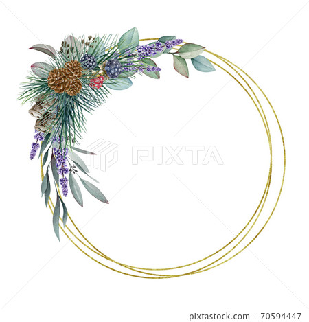 Floral winter round frame watercolor illustration. - Stock Illustration ...