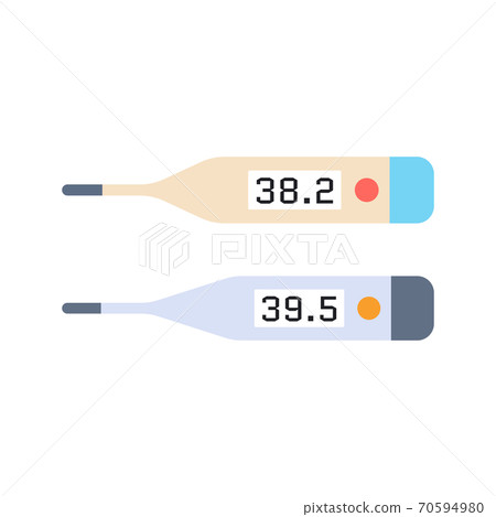 Medical celsius thermometer flat icon isolated on white background. Temperature measurement home hospital equipment. Flu virus fever digital check. Health care medicine instrument illustration. Medical celsius thermometer flat icon isolated on white background. Temperature measurement home hospital equipment. Flu virus fever digital check. Health care medicine instrument illustration. 70594980