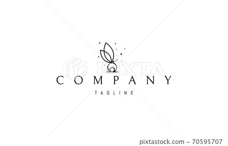 Vector logo on which an abstract image of a butterfly sitting on a pearl. 70595707