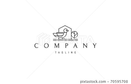 Vector logo on which the abstract image of a bird on the background of the silhouette of the house. 70595708