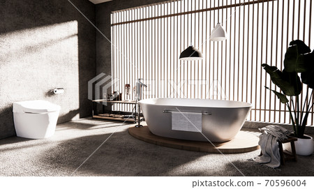 The Bath and toilet on bathroom zen style .3D rendering The Bath and toilet on bathroom zen style .3D rendering 70596004