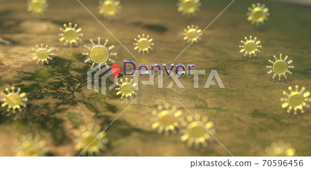 Sunny weather icons near Denver city on the map, weather forecast related 3D rendering 70596456